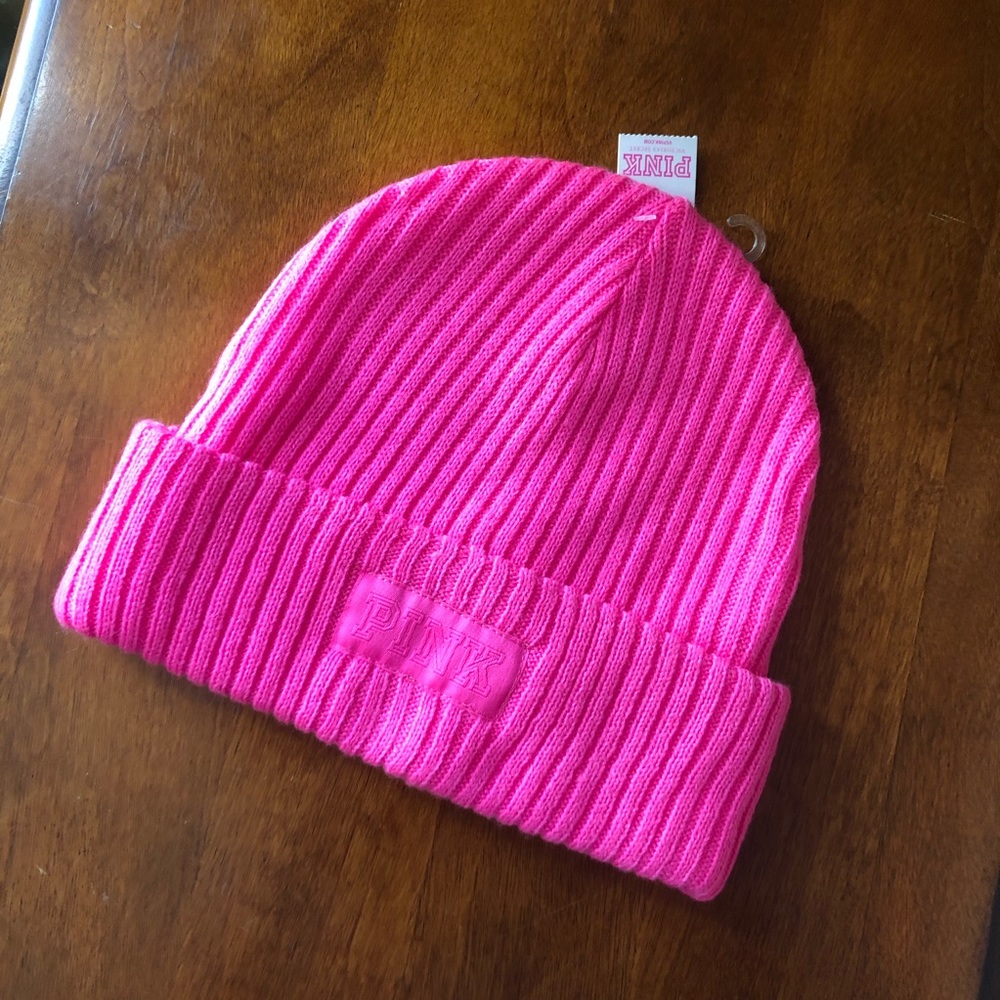 NWT PINK Victoria’s Secret Ribbed Beanie